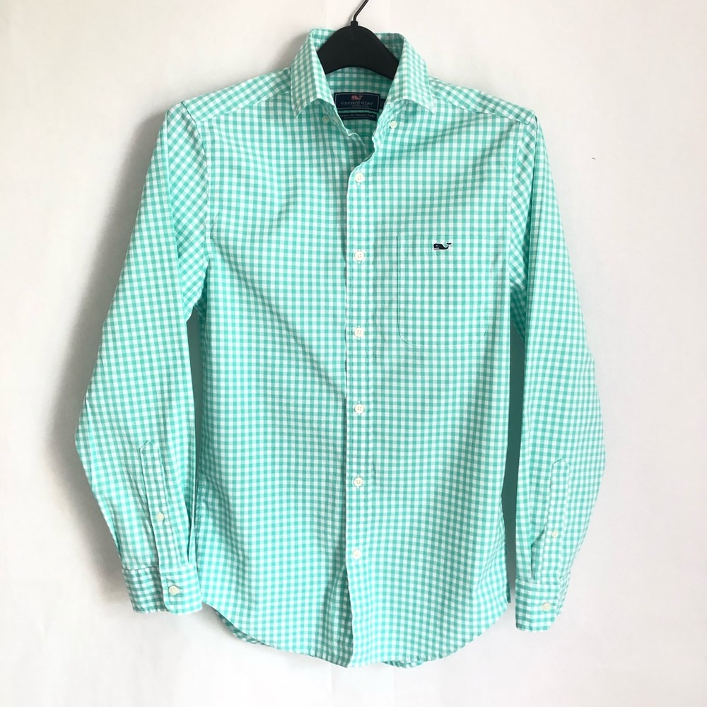 Men’s vineyard vines mint green white button up xs